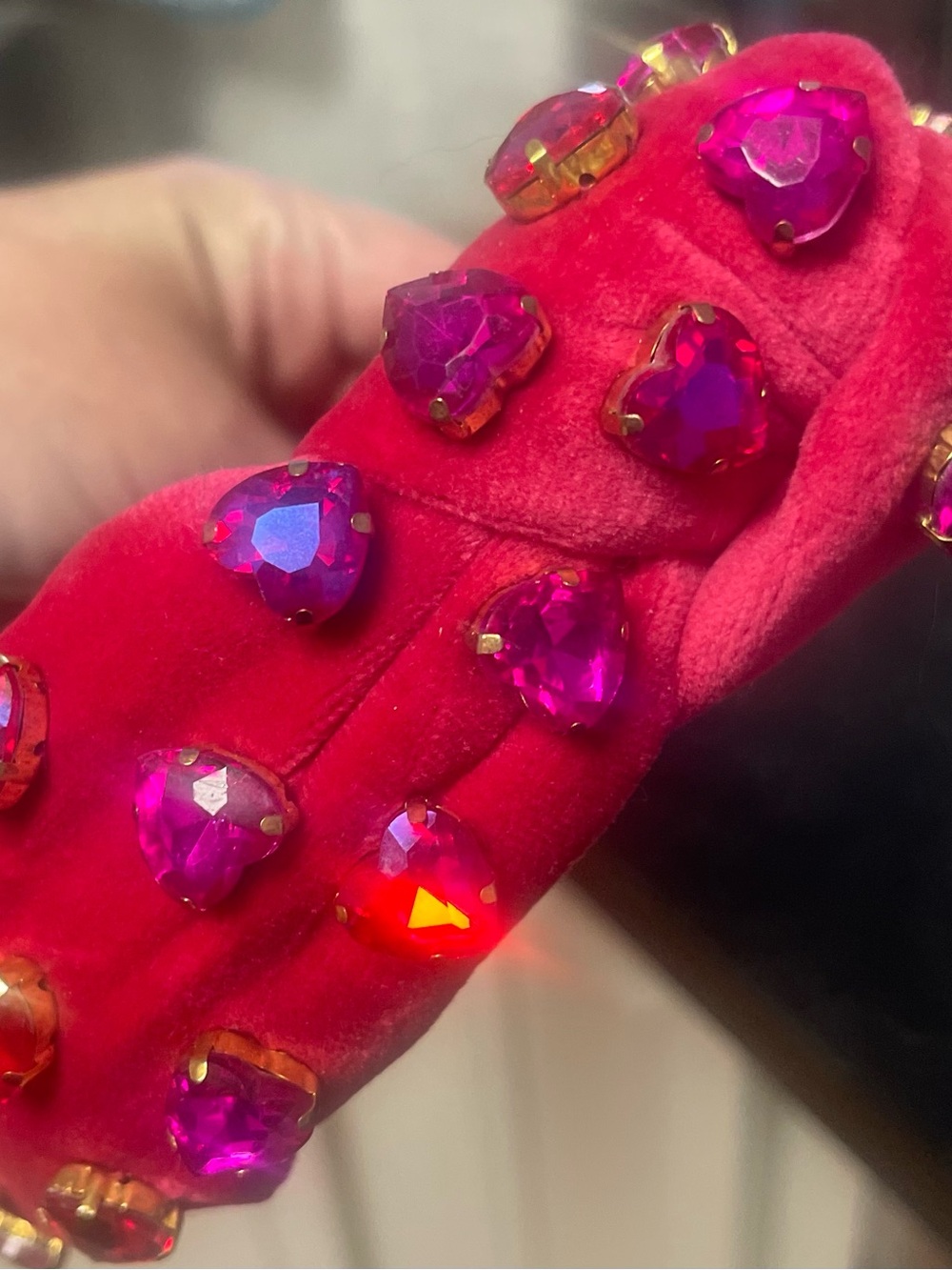 Brianna Cannon Embellished Pink Velvet Heart Gem Headband
